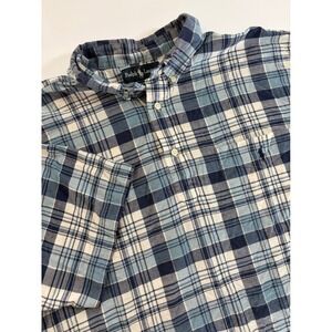 Ralph Lauren Purcell Mens XL Blue Plaid Short Sleeve Cotton Popover Shirt
